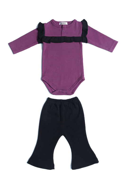 🖤 Little Classic – Romper & Black Trouser Set